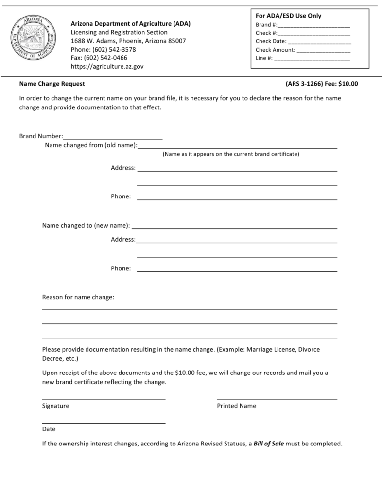 Arizona Name Change Request Form Download Printable PDF Templateroller