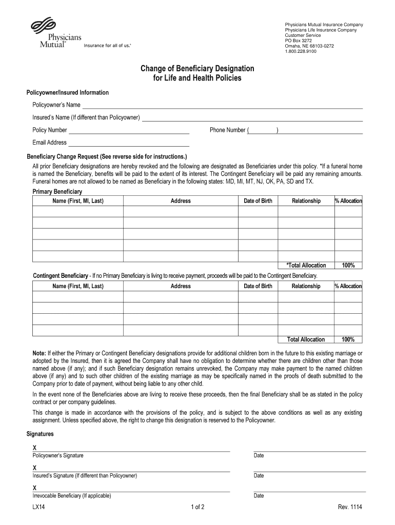 Fillable Form 1856 Change Of Beneficiary Printable Pdf Download 