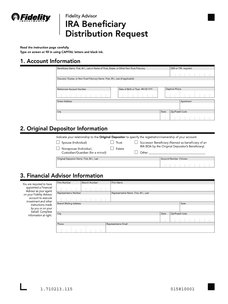 Fillable Online Fidelity Advisor Ira Beneficiary Distribution Request