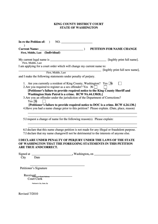 Fillable Petition For Name Change Printable Pdf Download