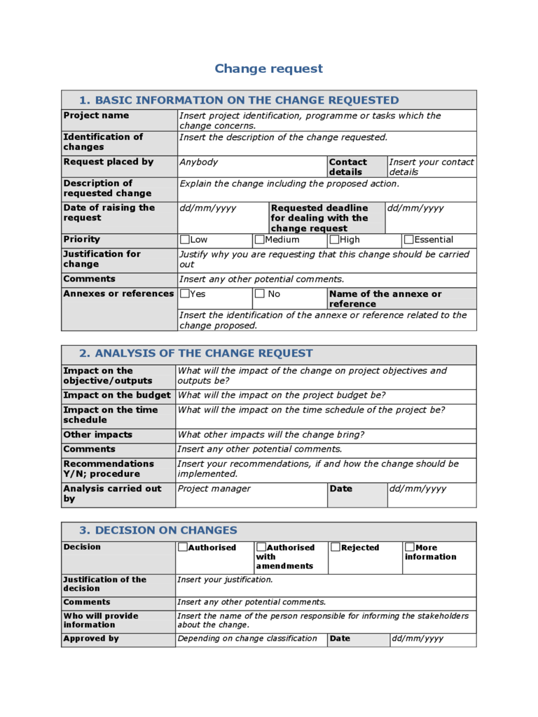 Project Change Request Template 2 Free Templates In PDF Word Excel 