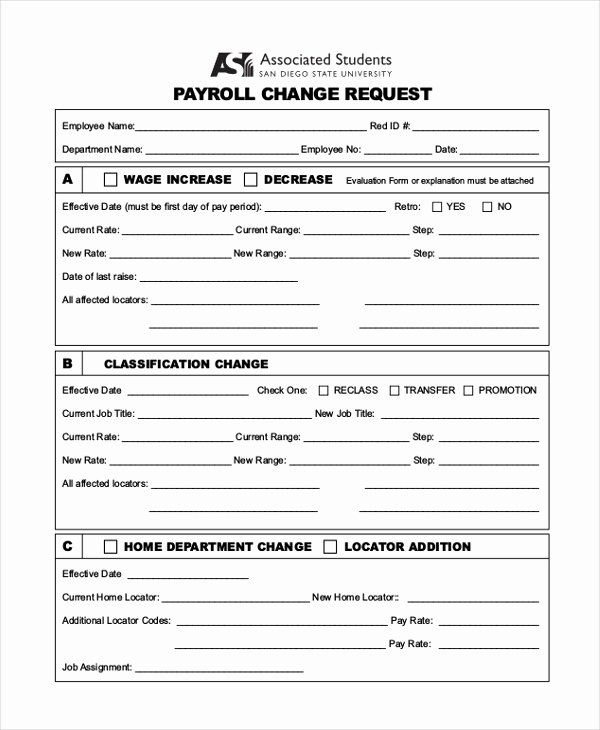 Sample Change Request Form Best Of Sample Payroll Change Form 10 Free 